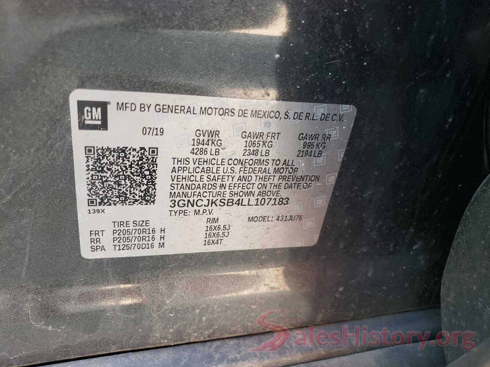 3GNCJKSB4LL107183 2020 CHEVROLET TRAX