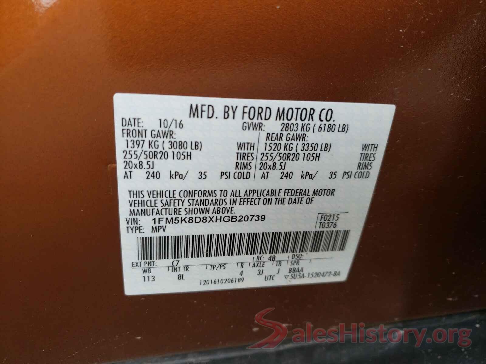 1FM5K8D8XHGB20739 2017 FORD EXPLORER