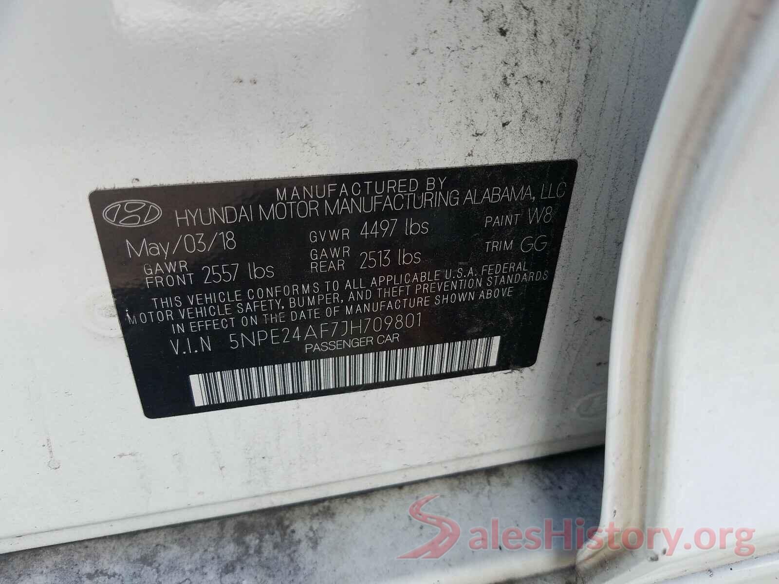 5NPE24AF7JH709801 2018 HYUNDAI SONATA