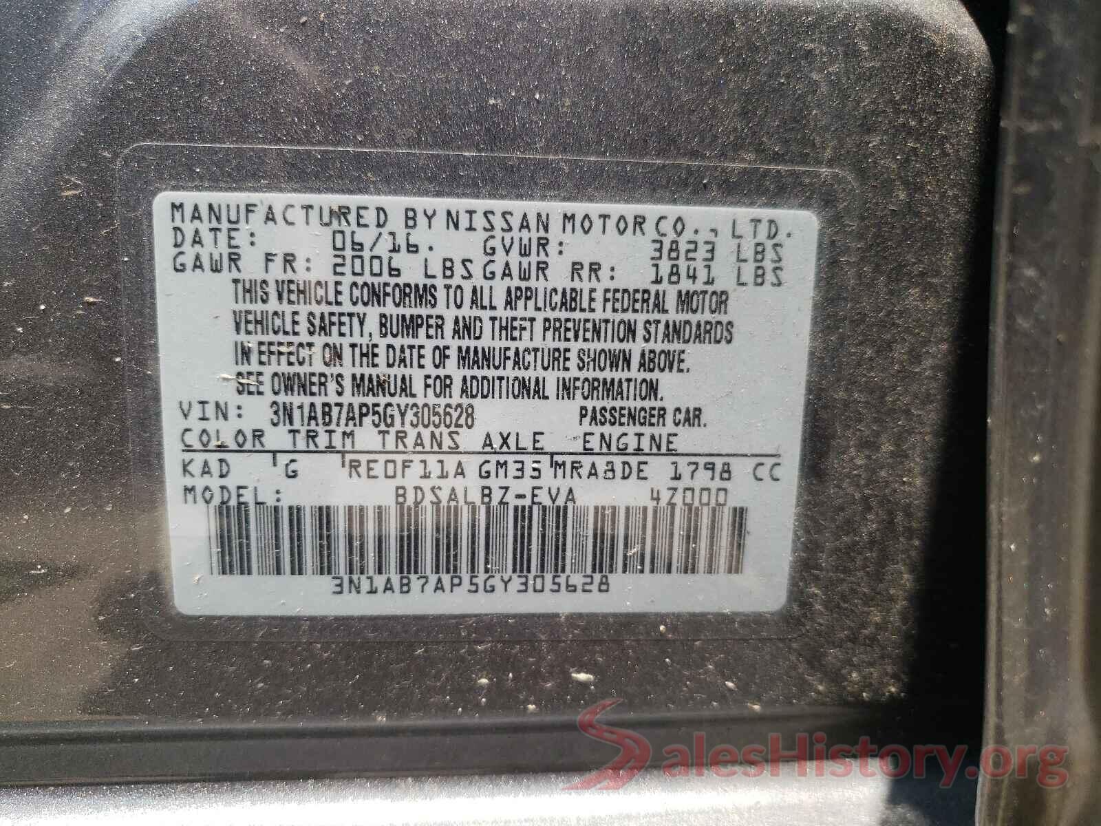 3N1AB7AP5GY305628 2016 NISSAN SENTRA