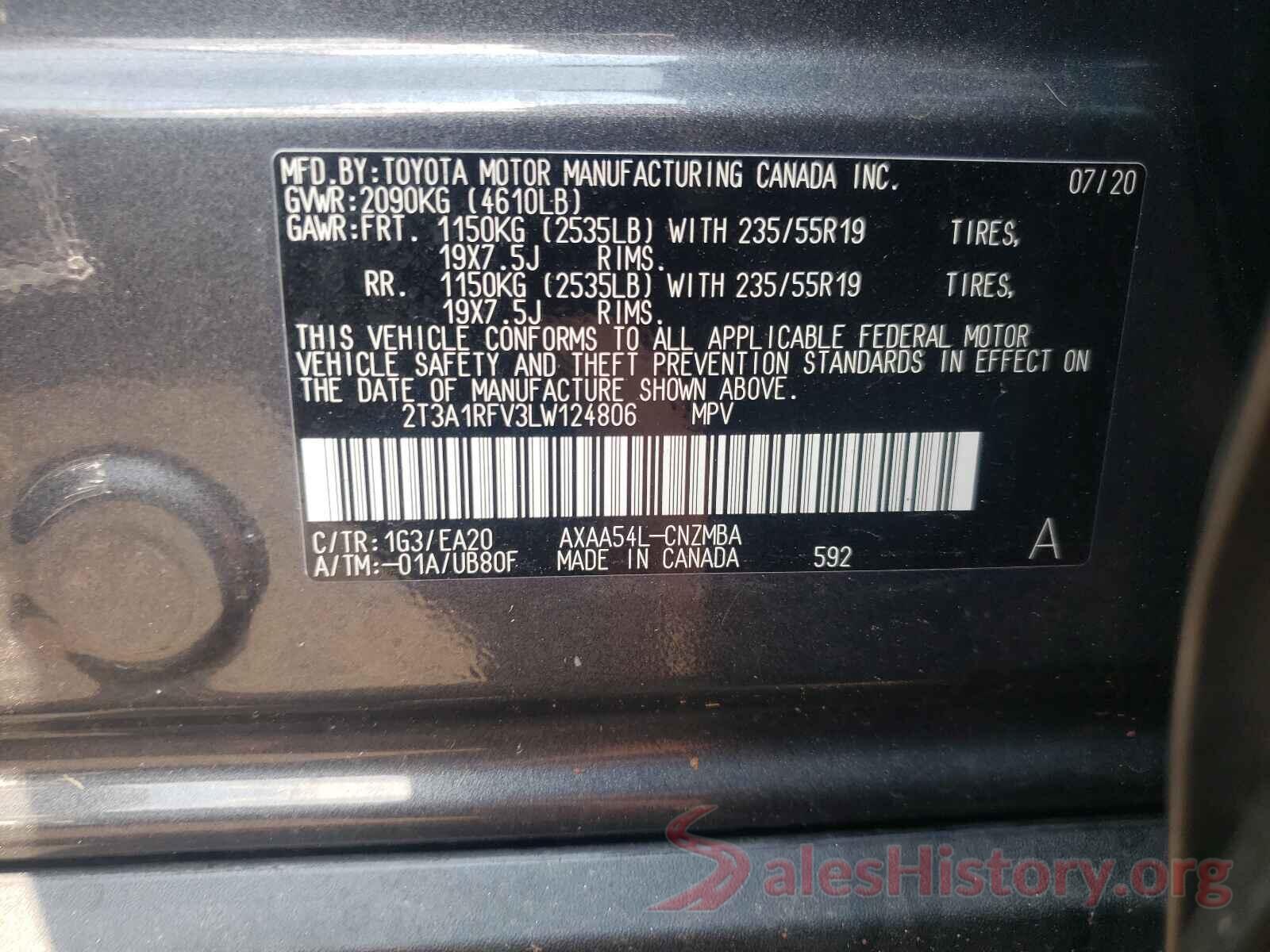 2T3A1RFV3LW124806 2020 TOYOTA RAV4