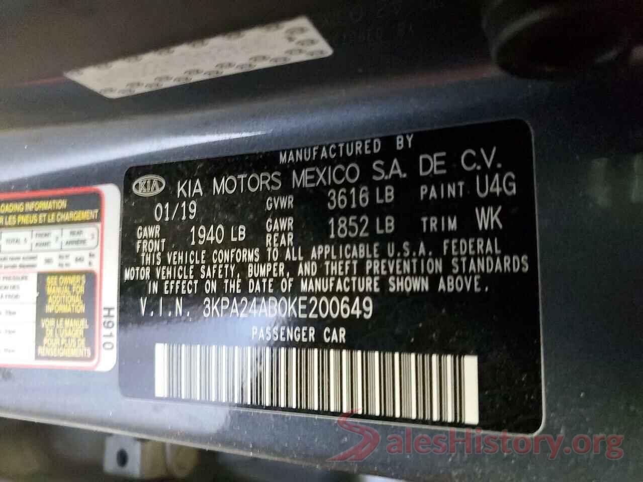 3KPA24AB0KE200649 2019 KIA RIO