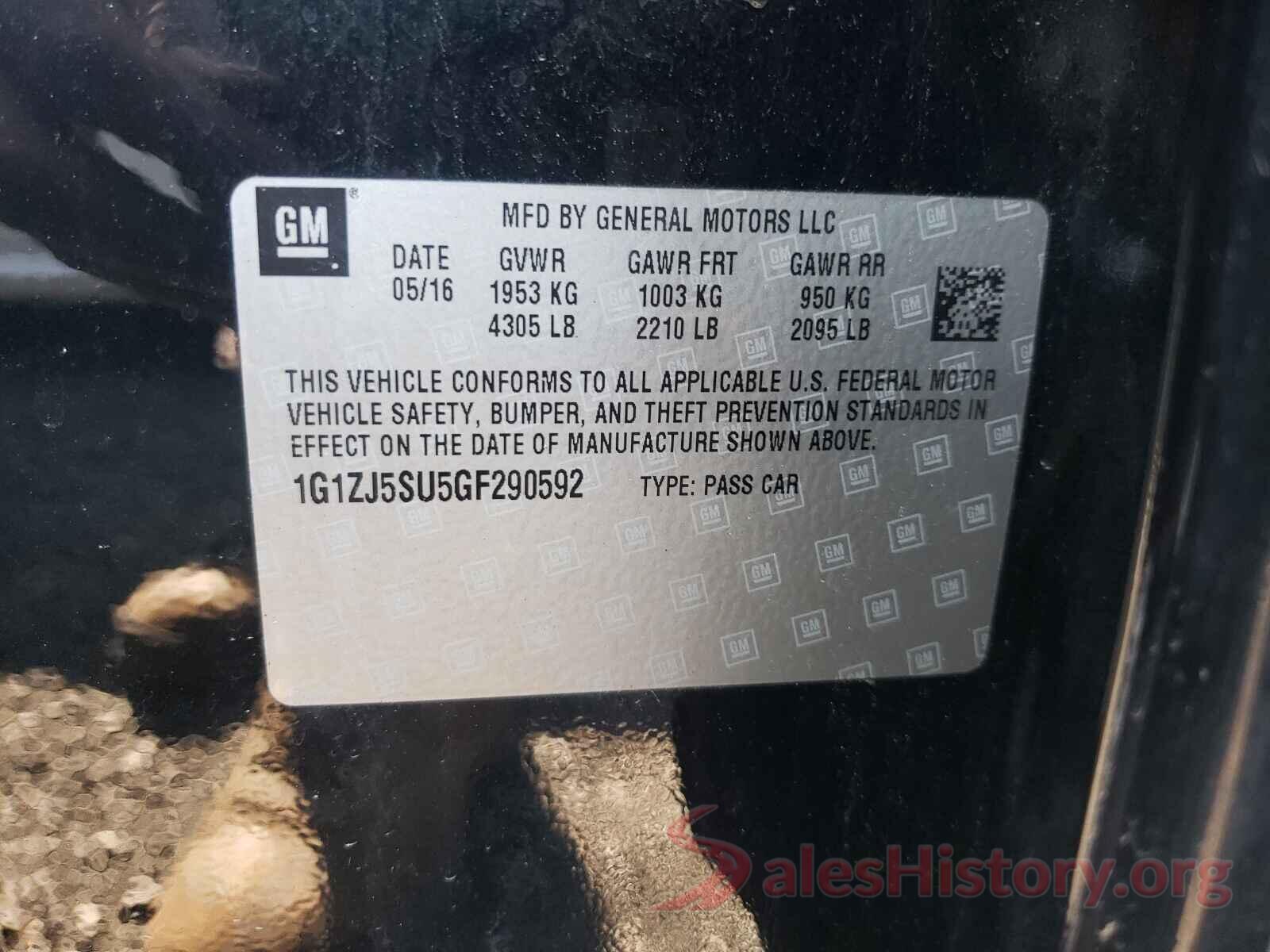 1G1ZJ5SU5GF290592 2016 CHEVROLET MALIBU