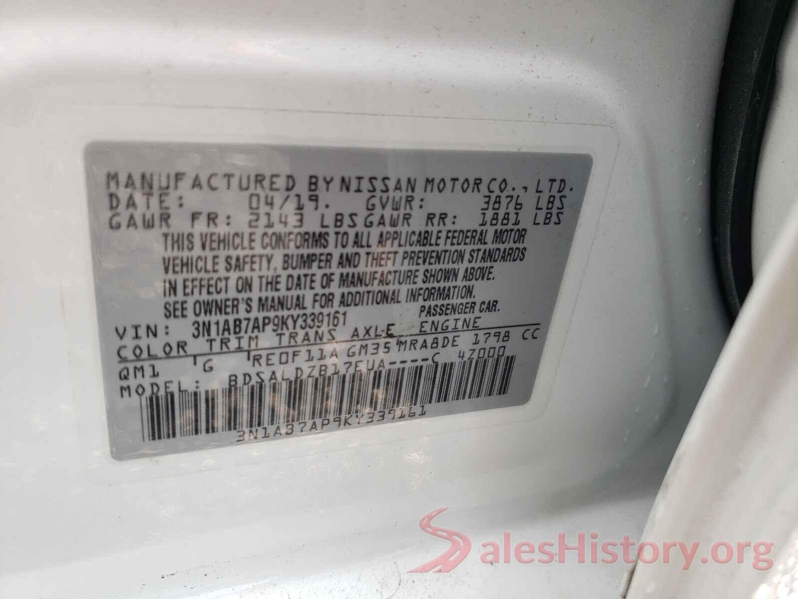 3N1AB7AP9KY339161 2019 NISSAN SENTRA