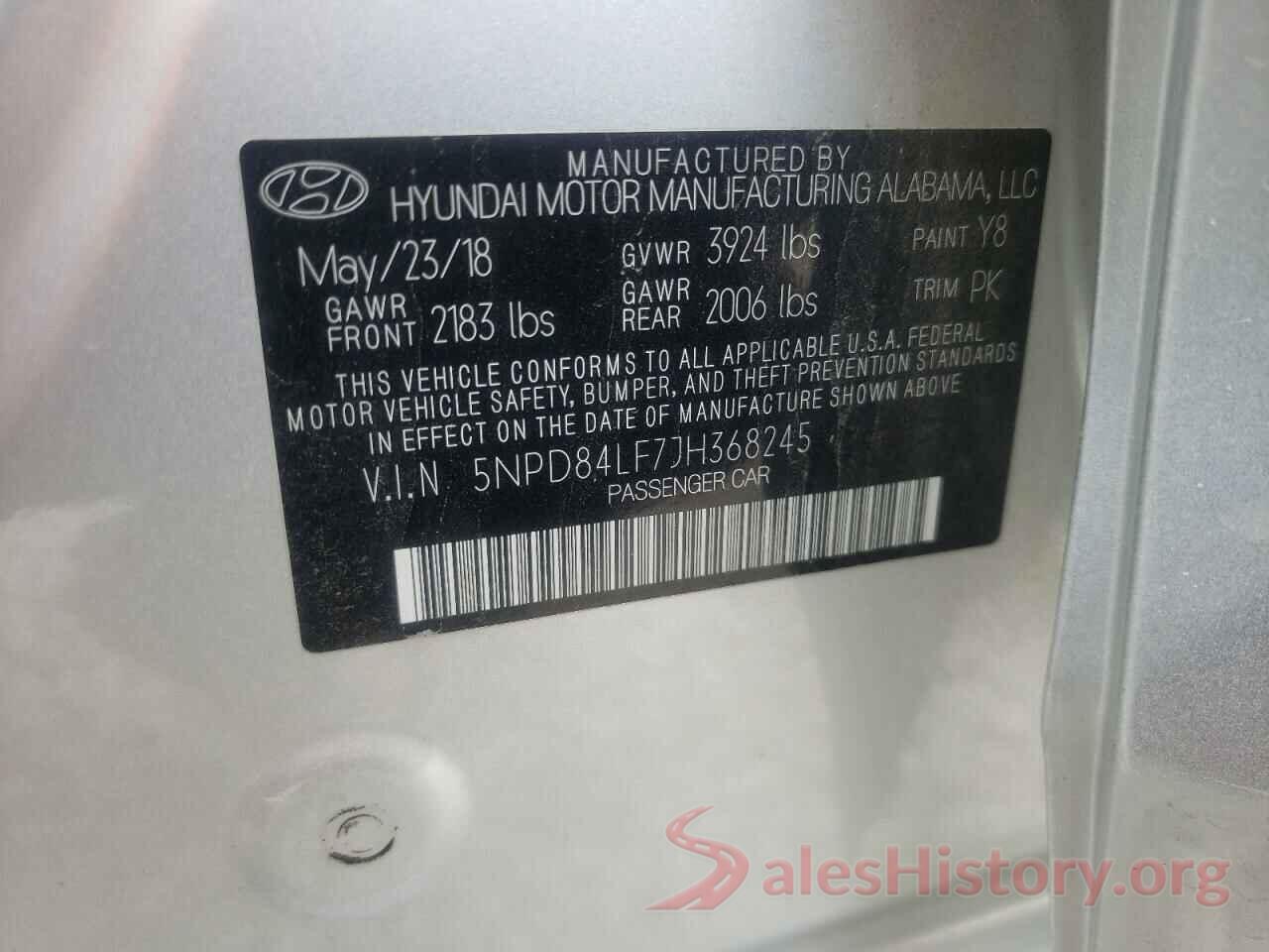 5NPD84LF7JH368245 2018 HYUNDAI ELANTRA