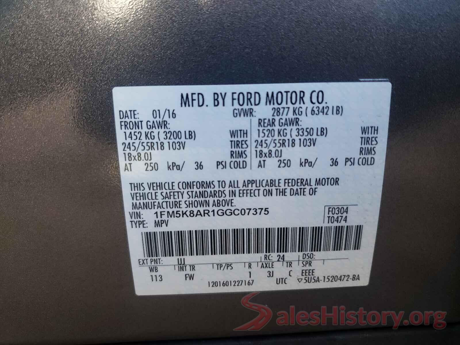 1FM5K8AR1GGC07375 2016 FORD EXPLORER