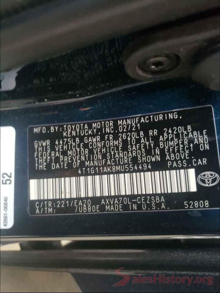 4T1G11AK8MU554494 2021 TOYOTA CAMRY