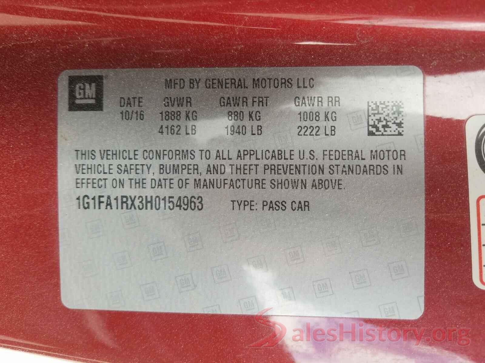 1G1FA1RX3H0154963 2017 CHEVROLET CAMARO