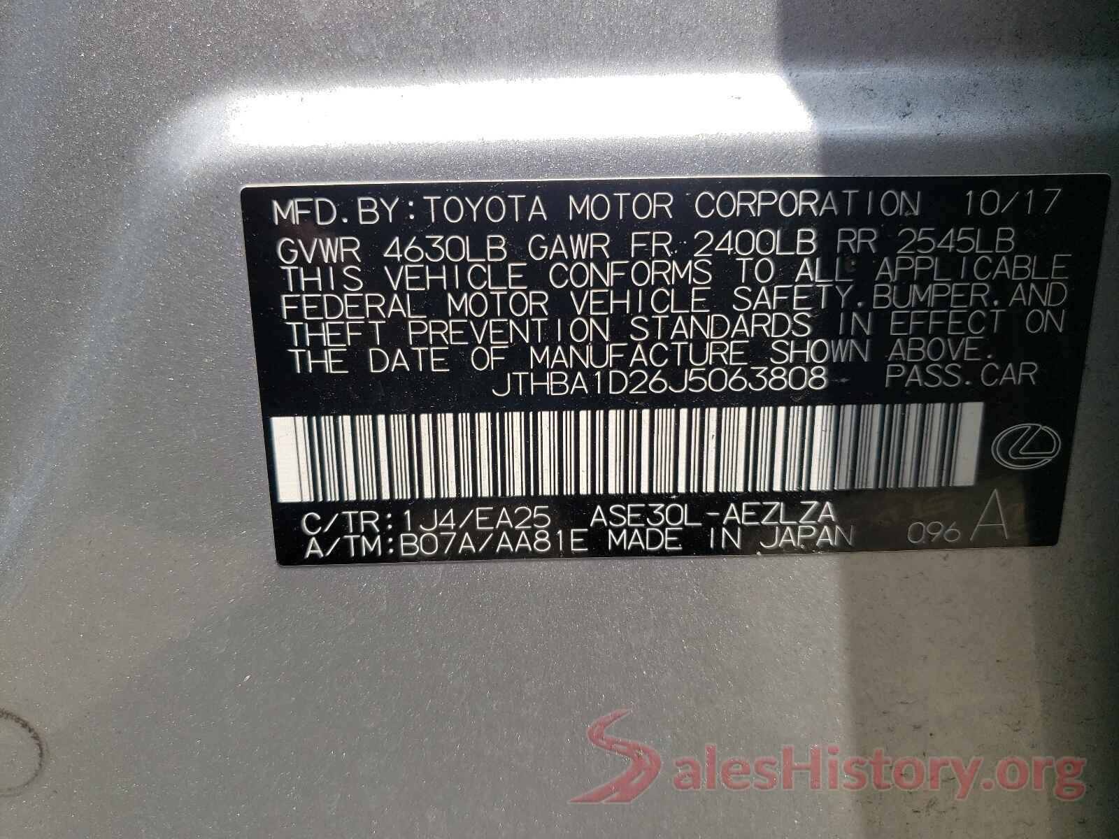 JTHBA1D26J5063808 2018 LEXUS IS