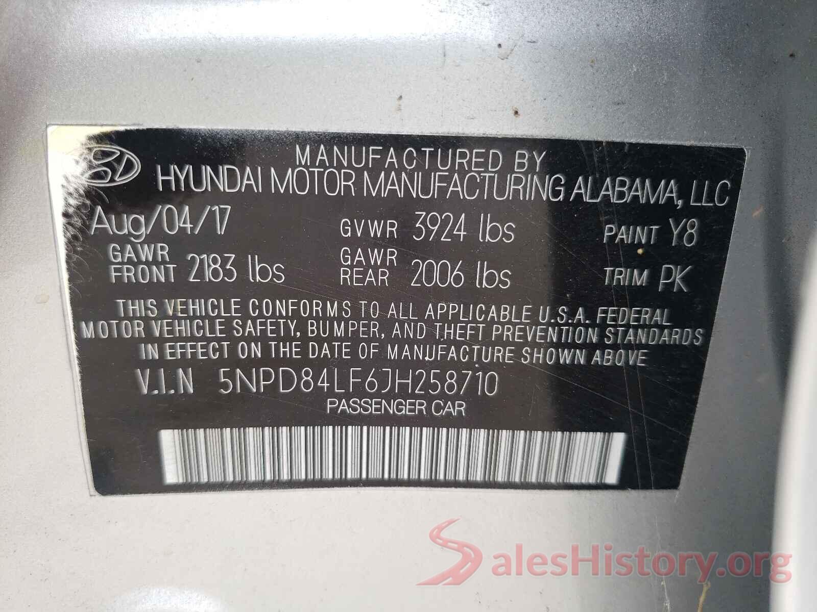 5NPD84LF6JH258710 2018 HYUNDAI ELANTRA