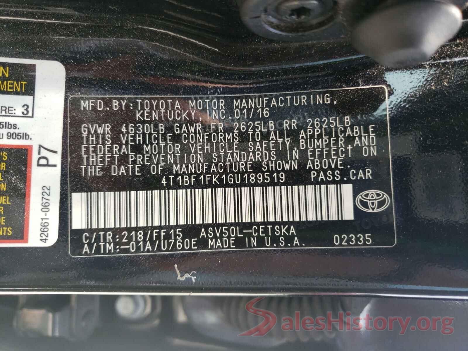 4T1BF1FK1GU189519 2016 TOYOTA CAMRY