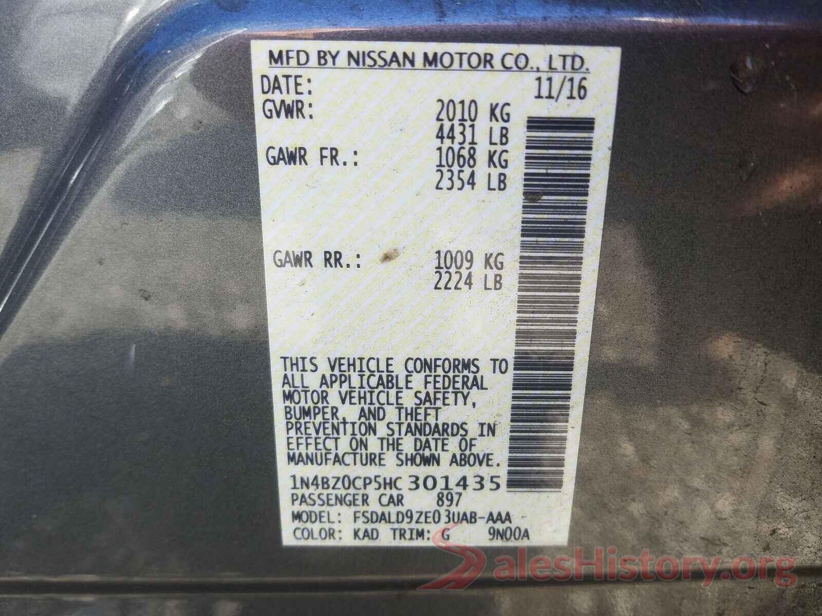 1N4BZ0CP5HC301435 2017 NISSAN LEAF