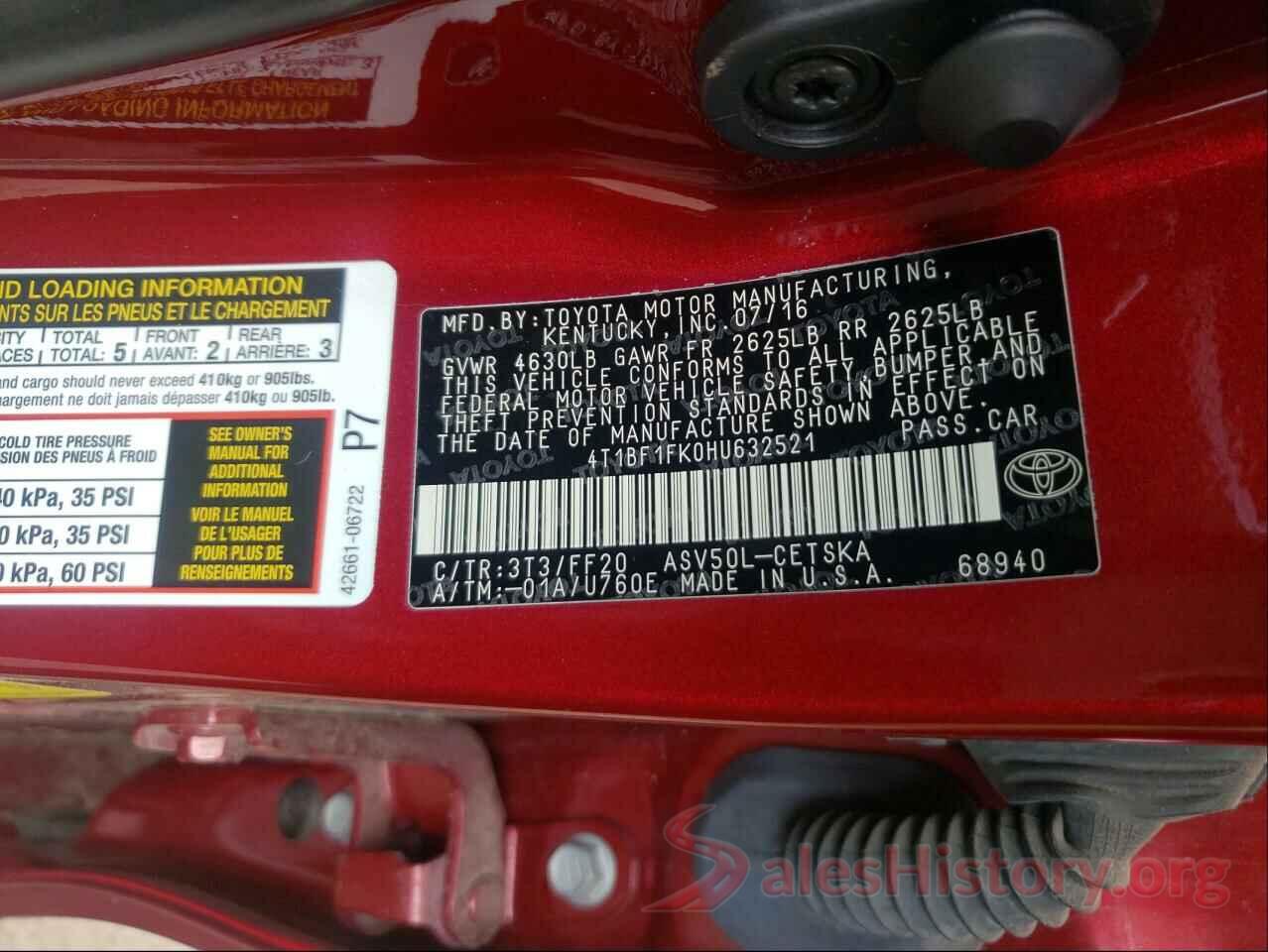 4T1BF1FK0HU632521 2017 TOYOTA CAMRY