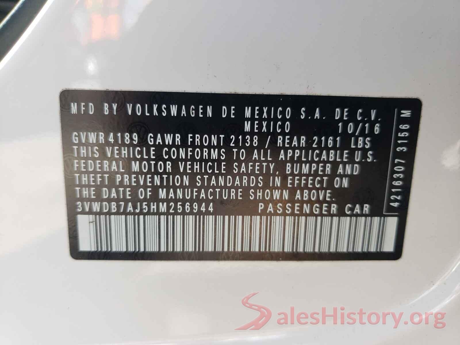 3VWDB7AJ5HM256944 2017 VOLKSWAGEN JETTA