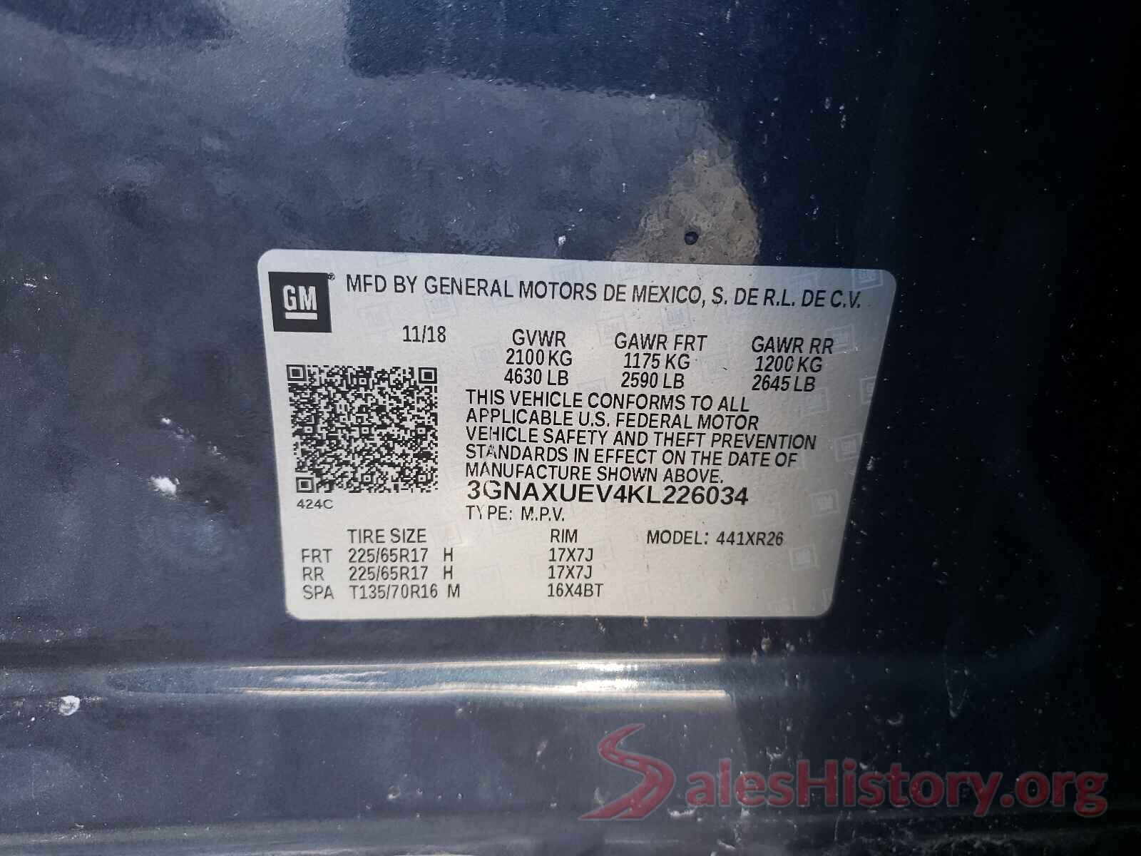 3GNAXUEV4KL226034 2019 CHEVROLET EQUINOX