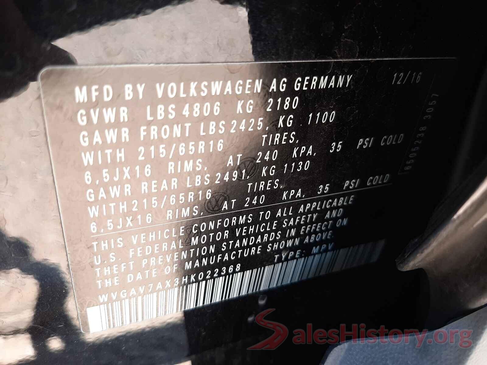 WVGAV7AX3HK022368 2017 VOLKSWAGEN TIGUAN