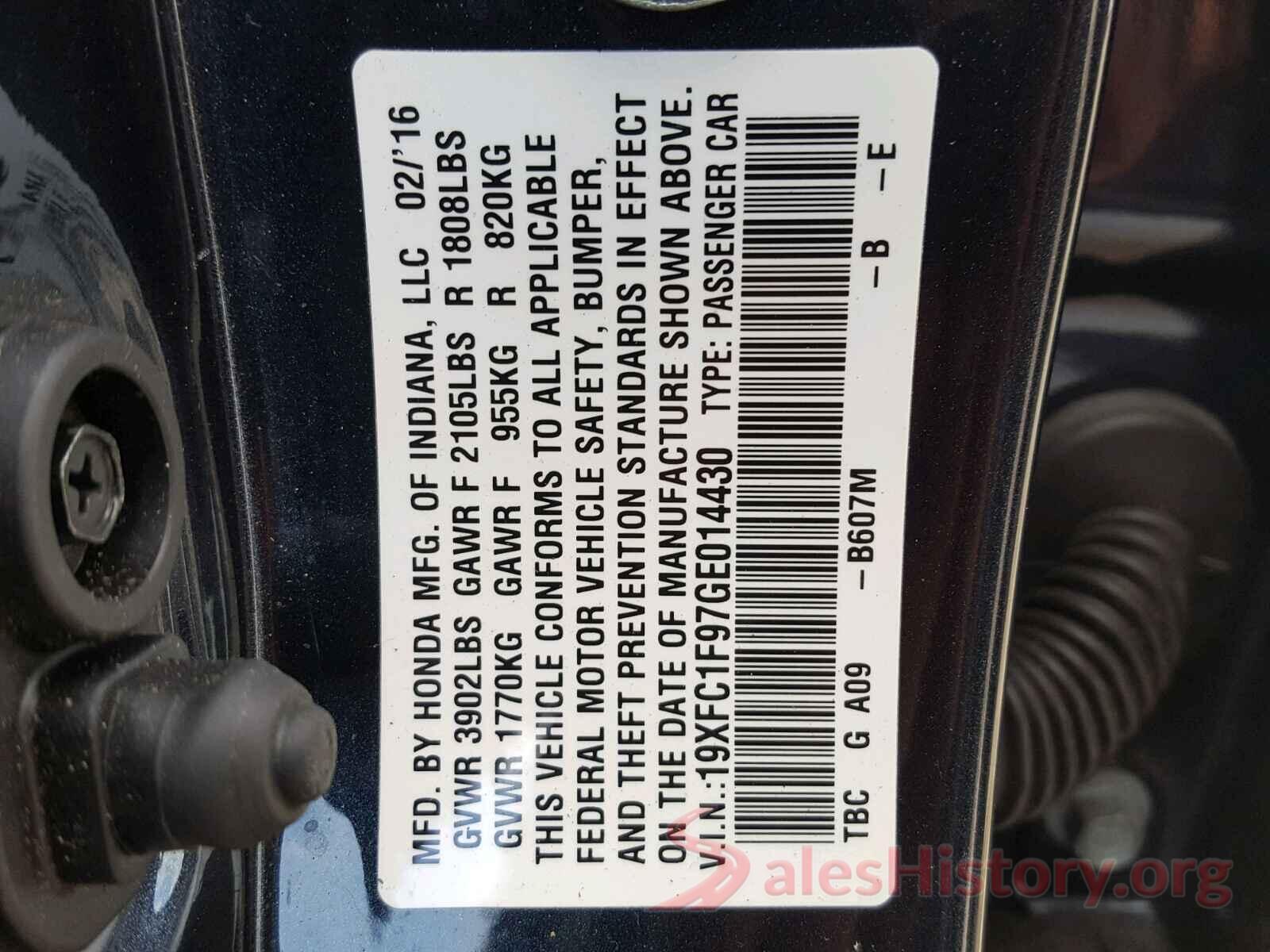 19XFC1F97GE014430 2016 HONDA CIVIC