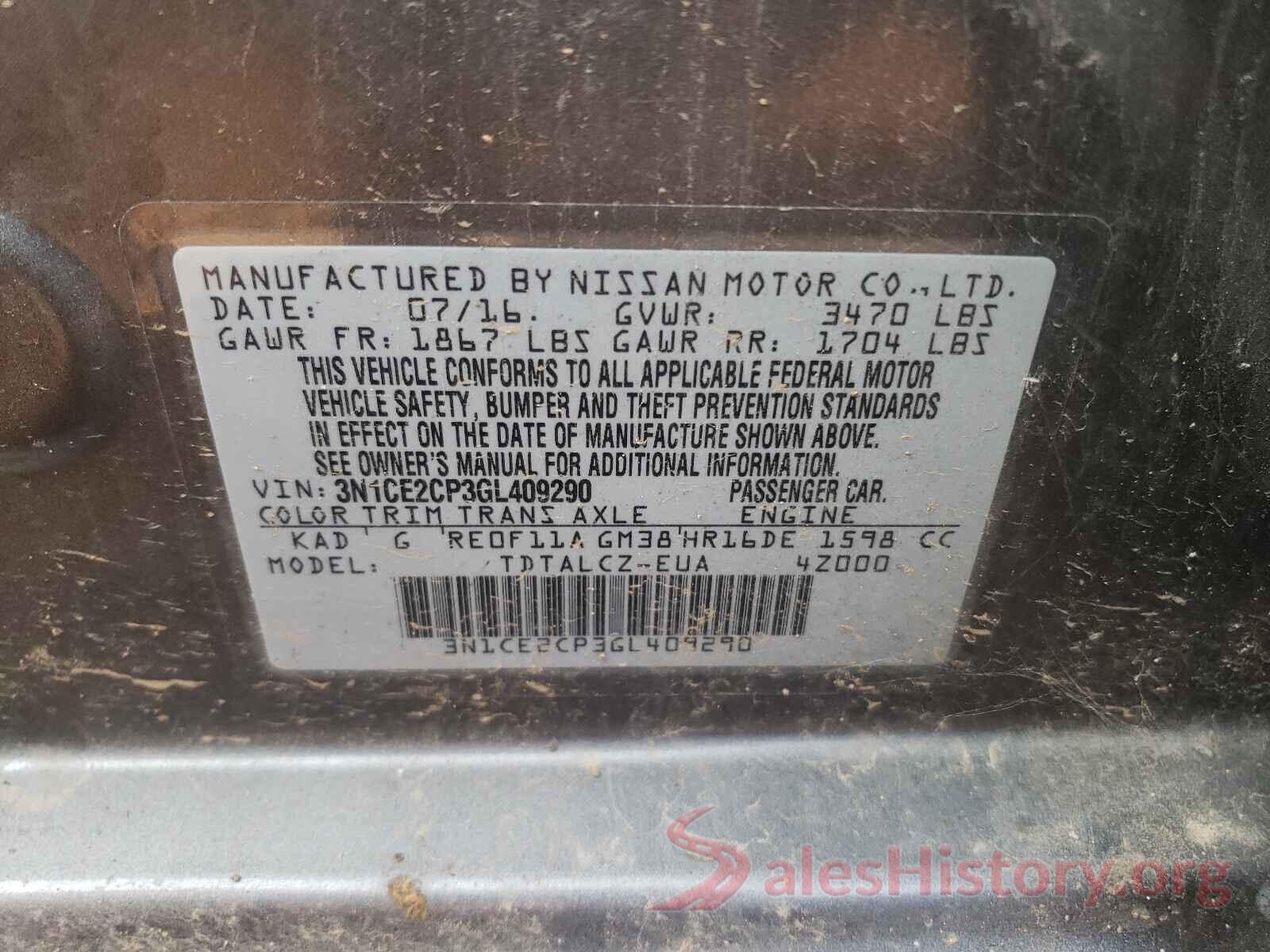 3N1CE2CP3GL409290 2016 NISSAN VERSA