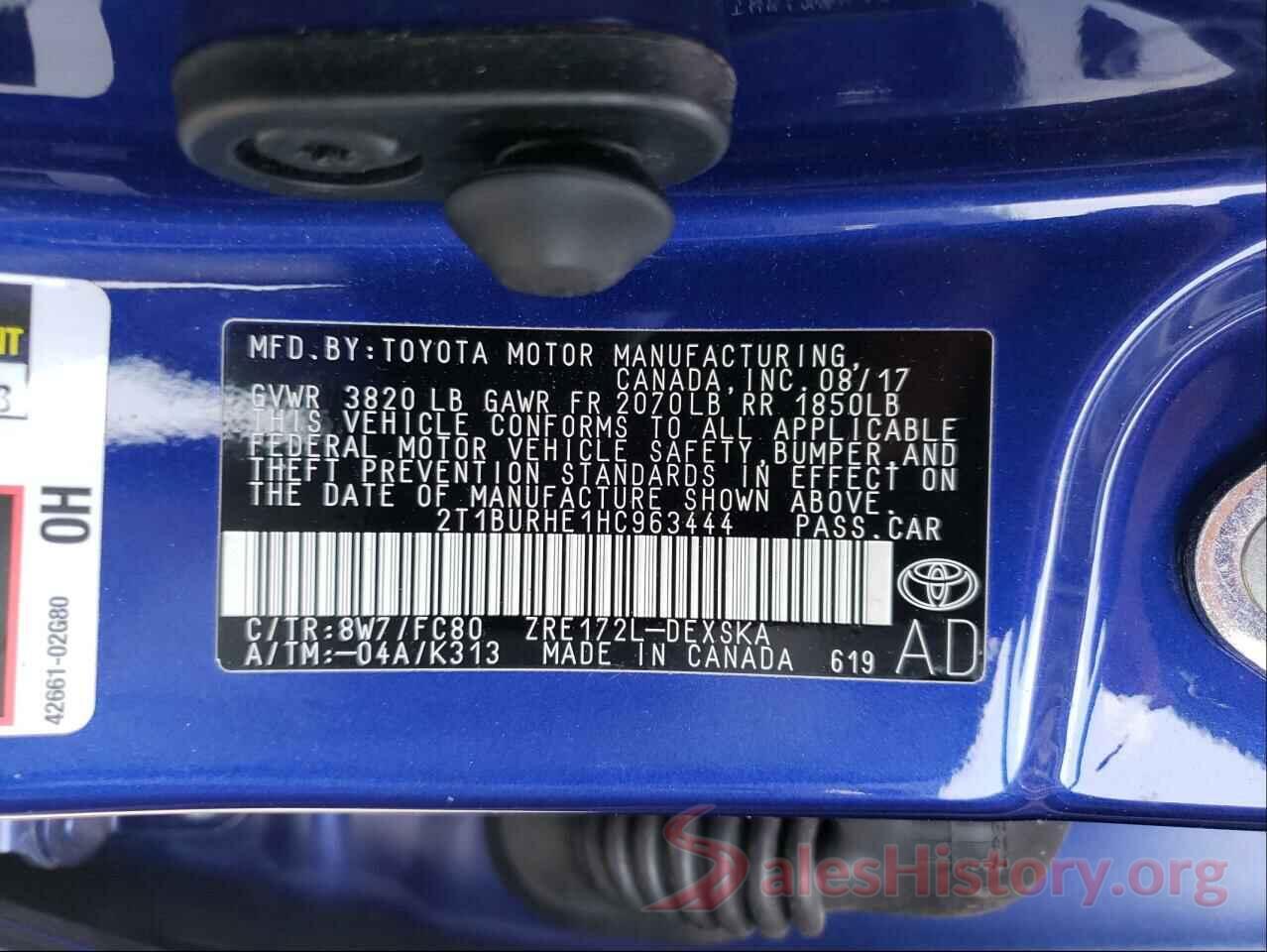 2T1BURHE1HC963444 2017 TOYOTA COROLLA