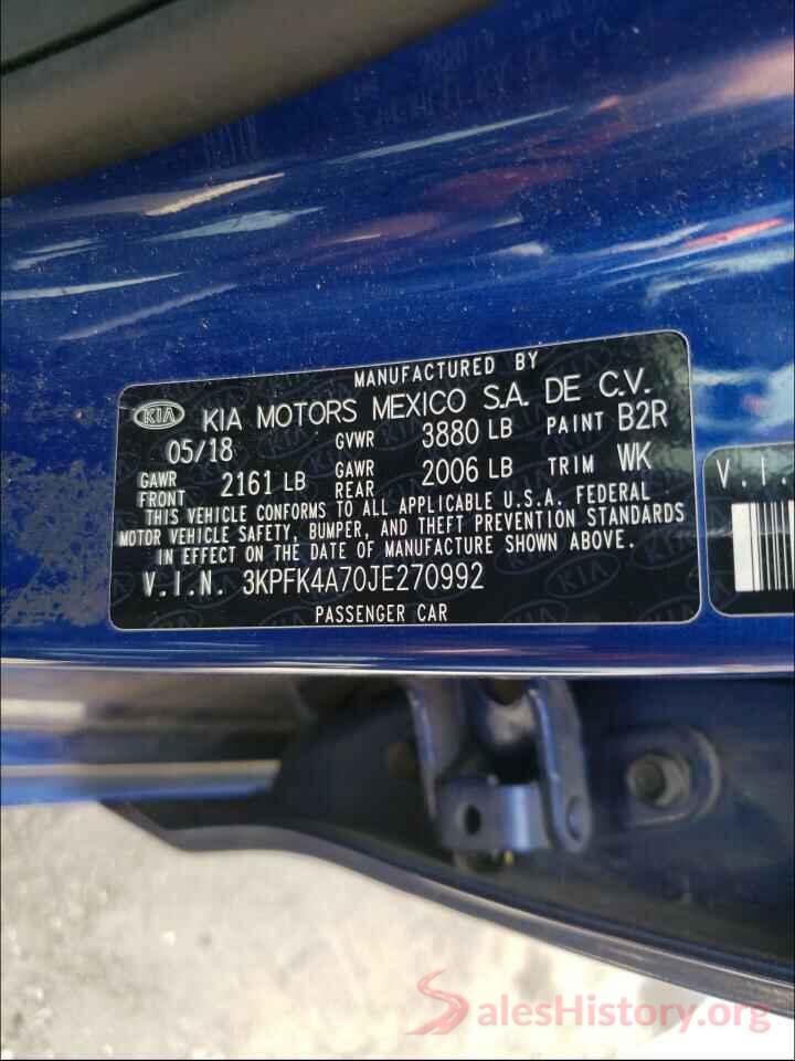 3KPFK4A70JE270992 2018 KIA FORTE