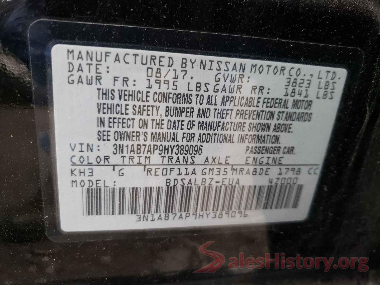 3N1AB7AP9HY389096 2017 NISSAN SENTRA