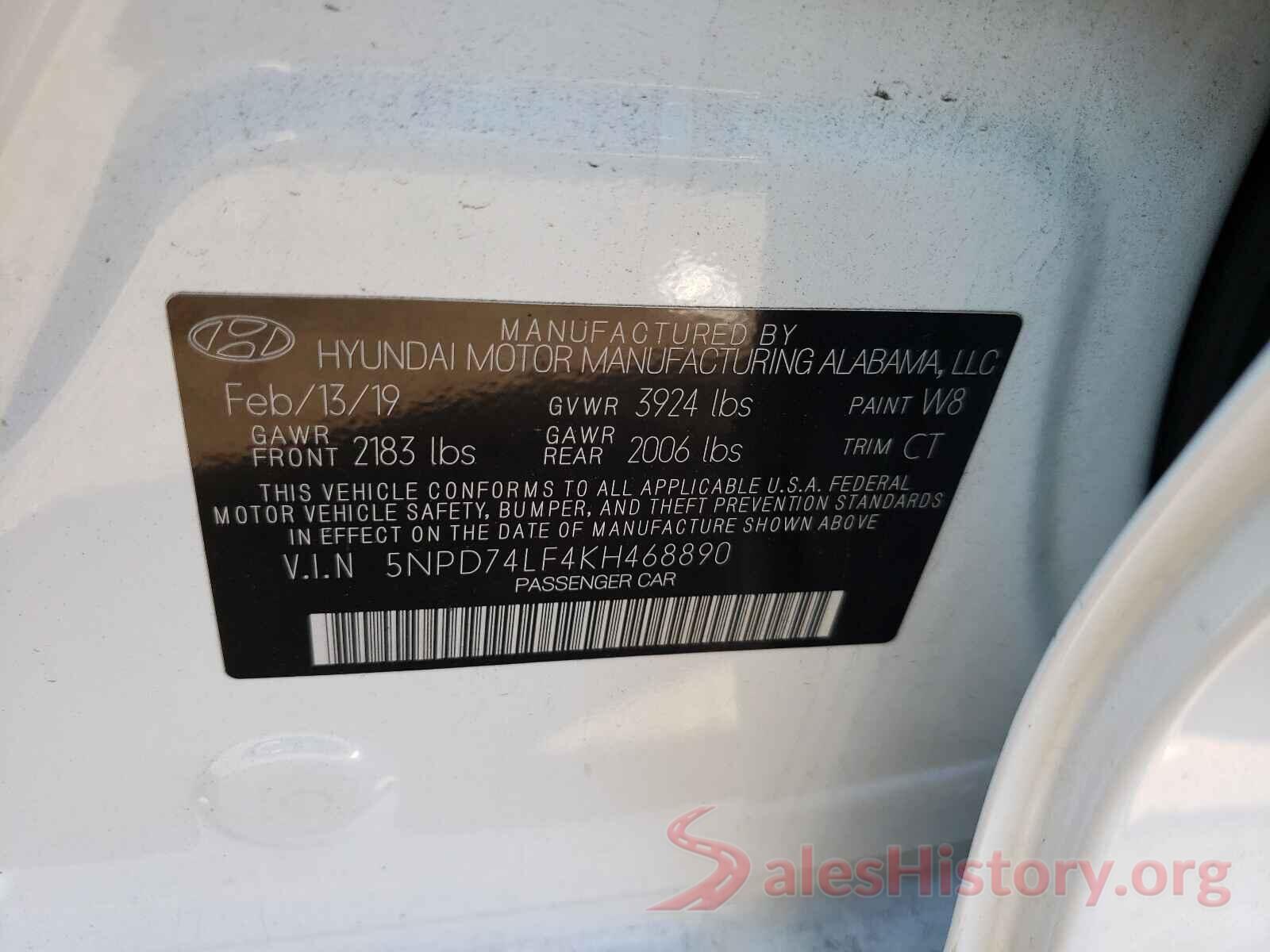 5NPD74LF4KH468890 2019 HYUNDAI ELANTRA