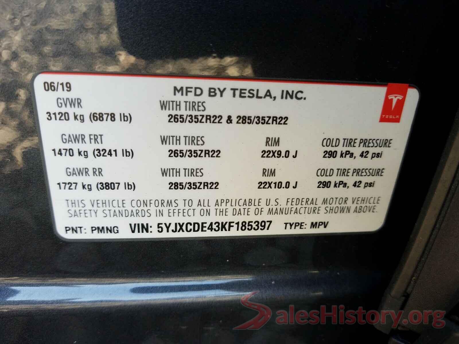 5yjxcde43kf185397 2019 TESLA MODEL X