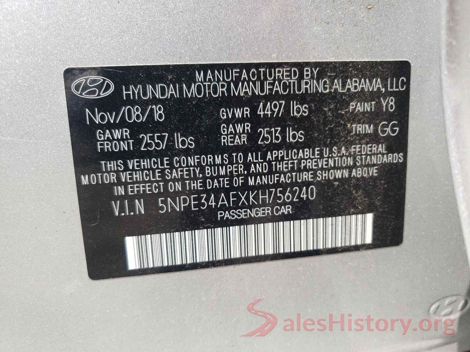 5NPE34AFXKH756240 2019 HYUNDAI SONATA