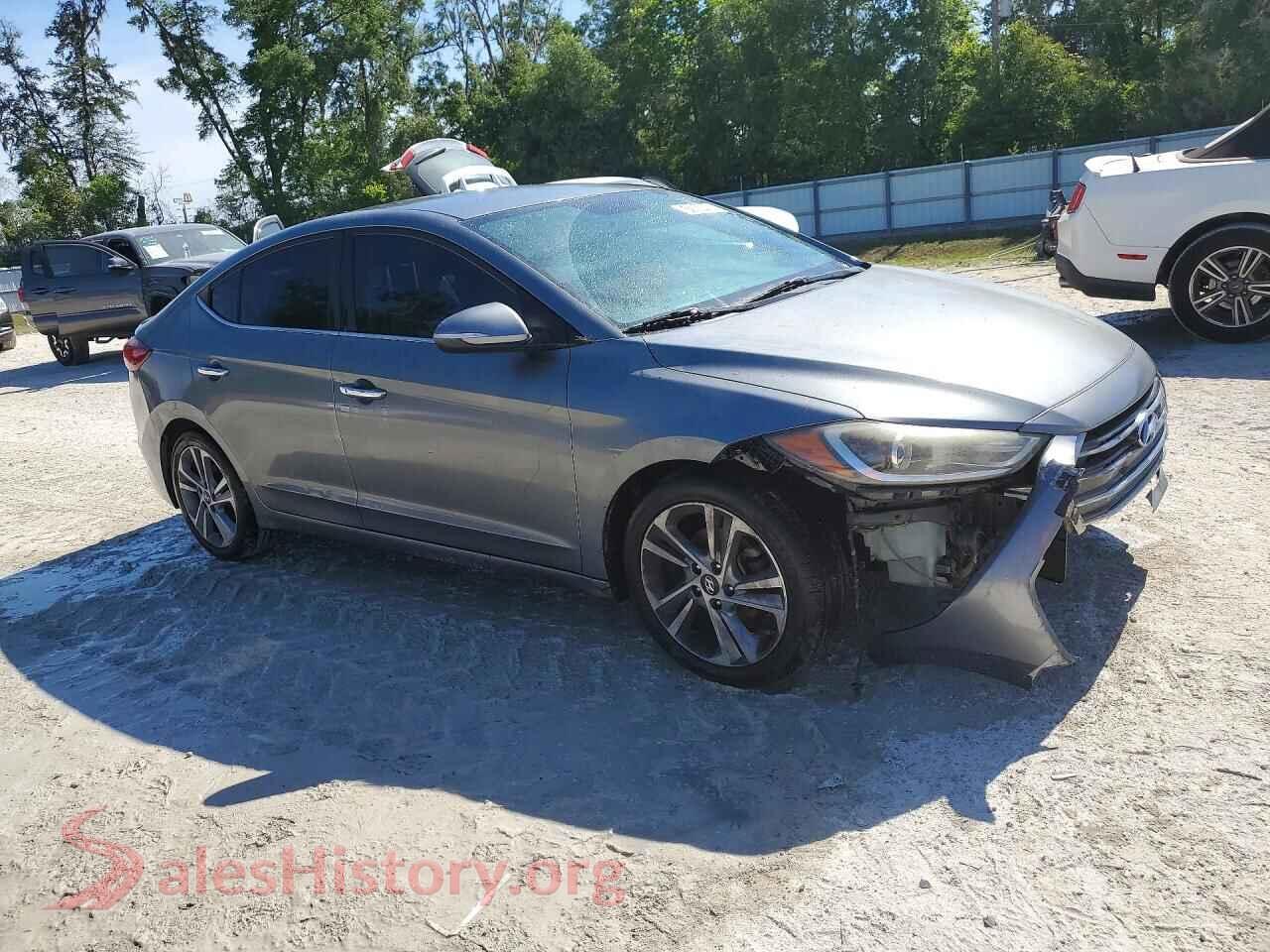 2017 HYUNDAI ELANTRA VIN KMHD84LFXHU349734, rear 3/4 view