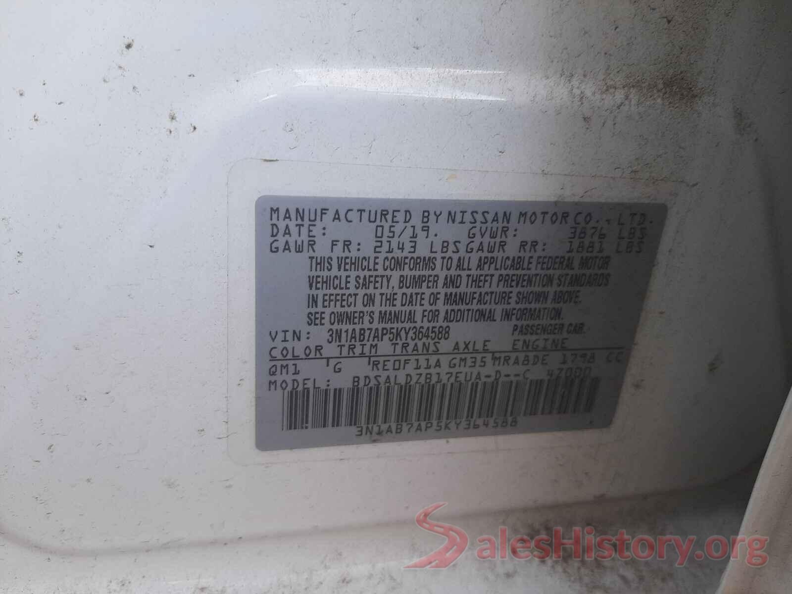 3N1AB7AP5KY364588 2019 NISSAN SENTRA