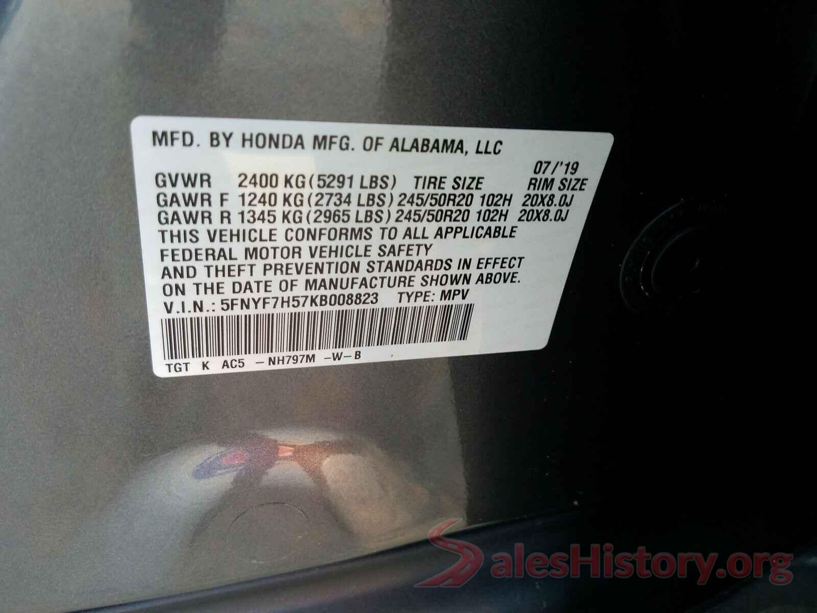 5FNYF7H57KB008823 2019 HONDA PASSPORT