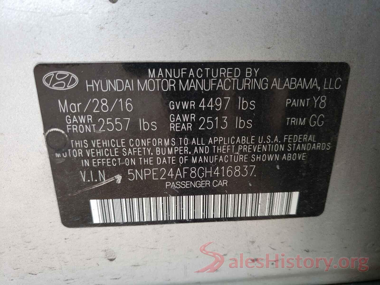 5NPE24AF8GH416837 2016 HYUNDAI SONATA