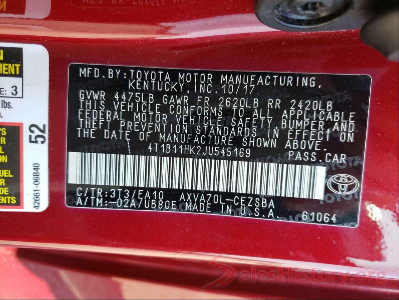 4T1B11HK2JU545169 2018 TOYOTA CAMRY