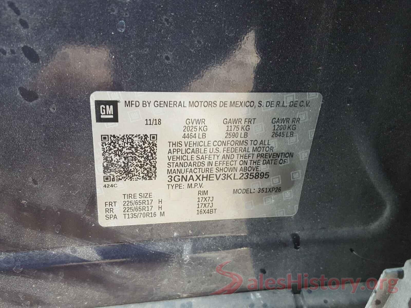 3GNAXHEV3KL235895 2019 CHEVROLET EQUINOX