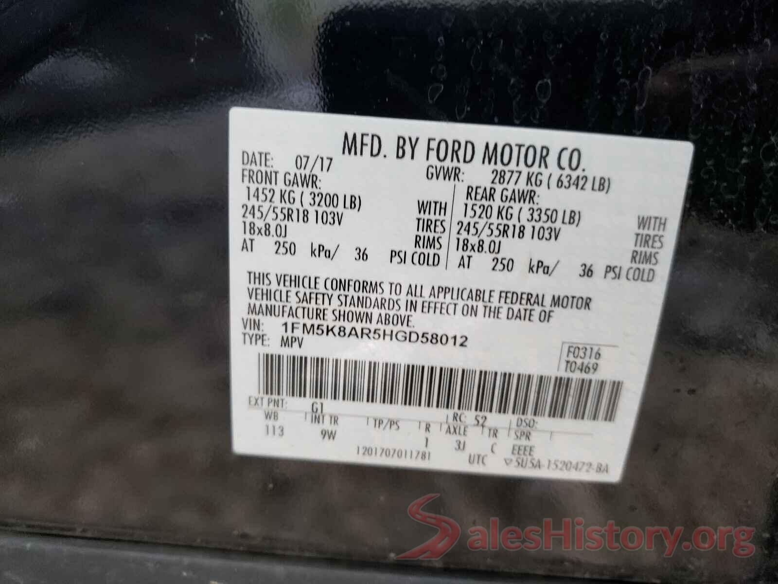 1FM5K8AR5HGD58012 2017 FORD EXPLORER