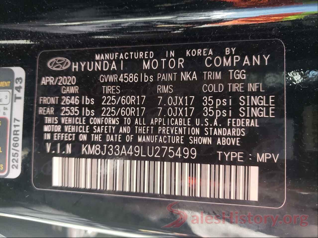 KM8J33A49LU275499 2020 HYUNDAI TUCSON