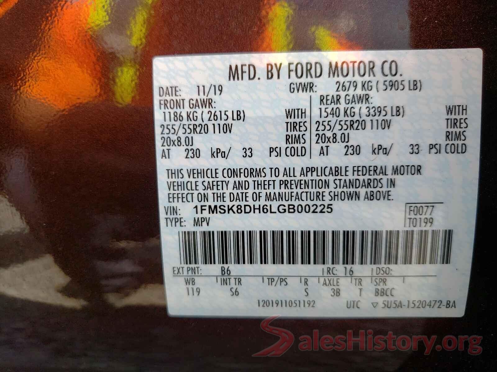 1FMSK8DH6LGB00225 2020 FORD EXPLORER