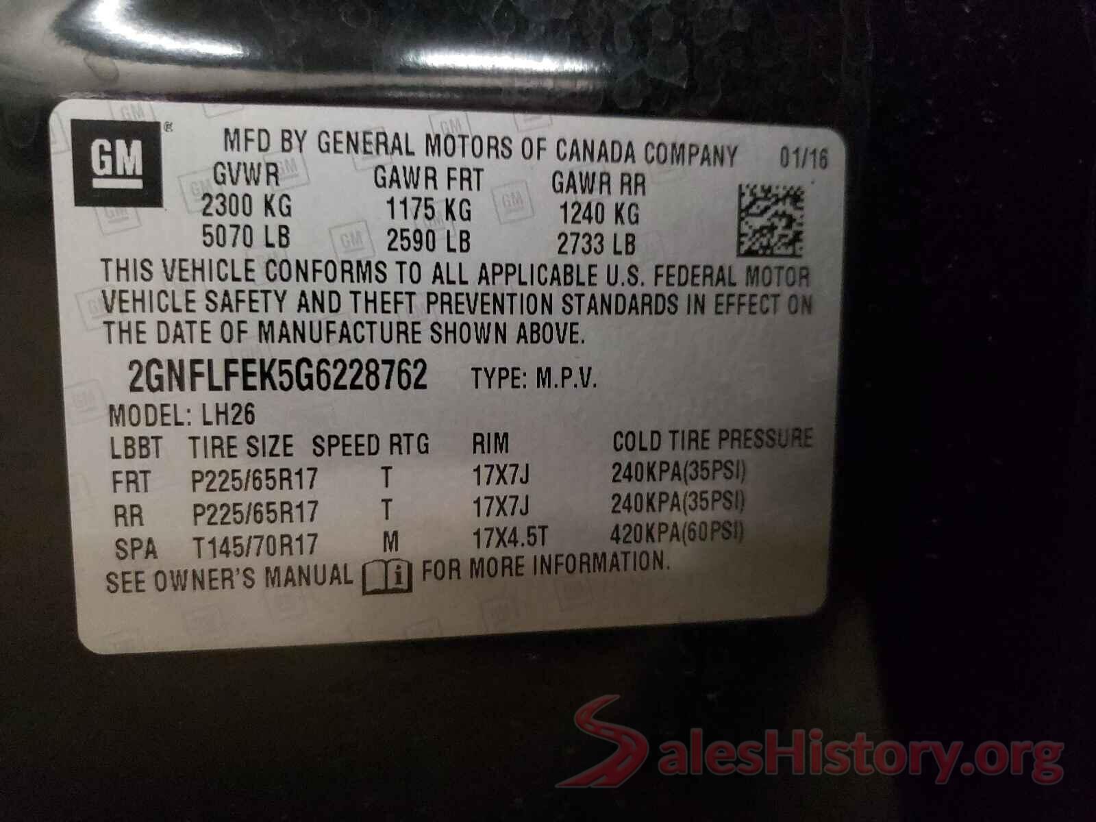 2GNFLFEK5G6228762 2016 CHEVROLET EQUINOX