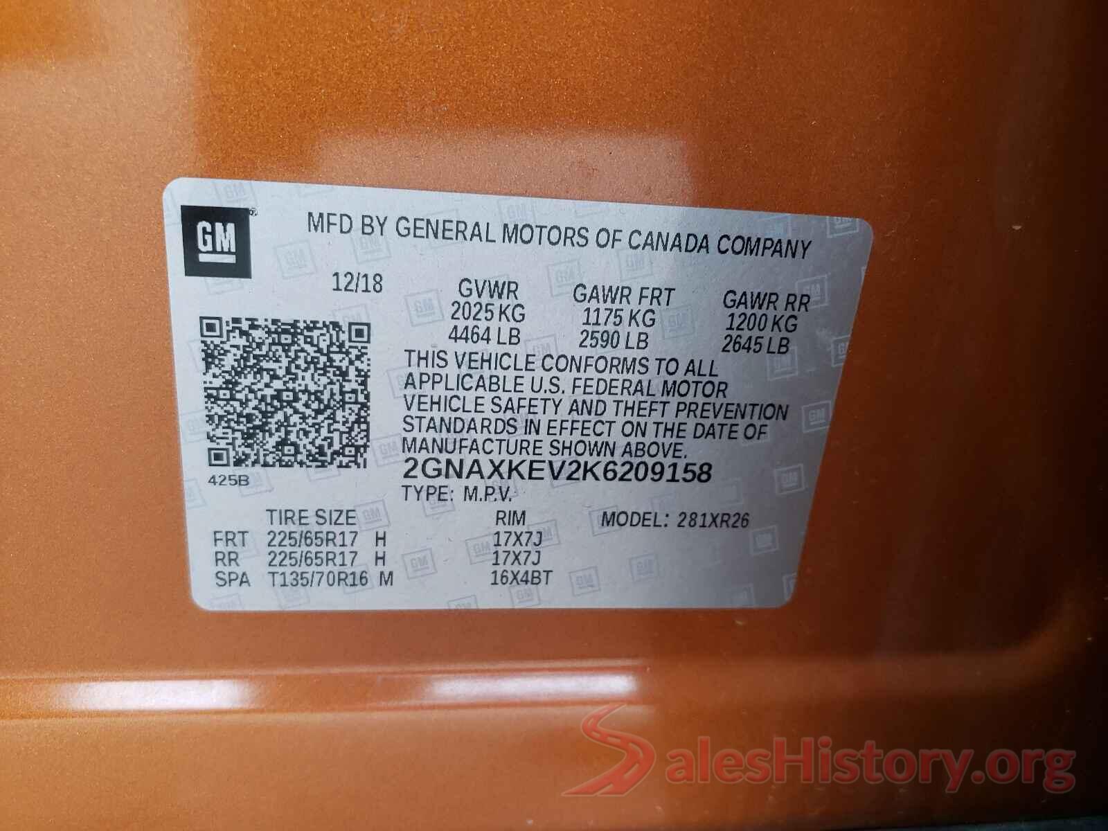 2GNAXKEV2K6209158 2019 CHEVROLET EQUINOX