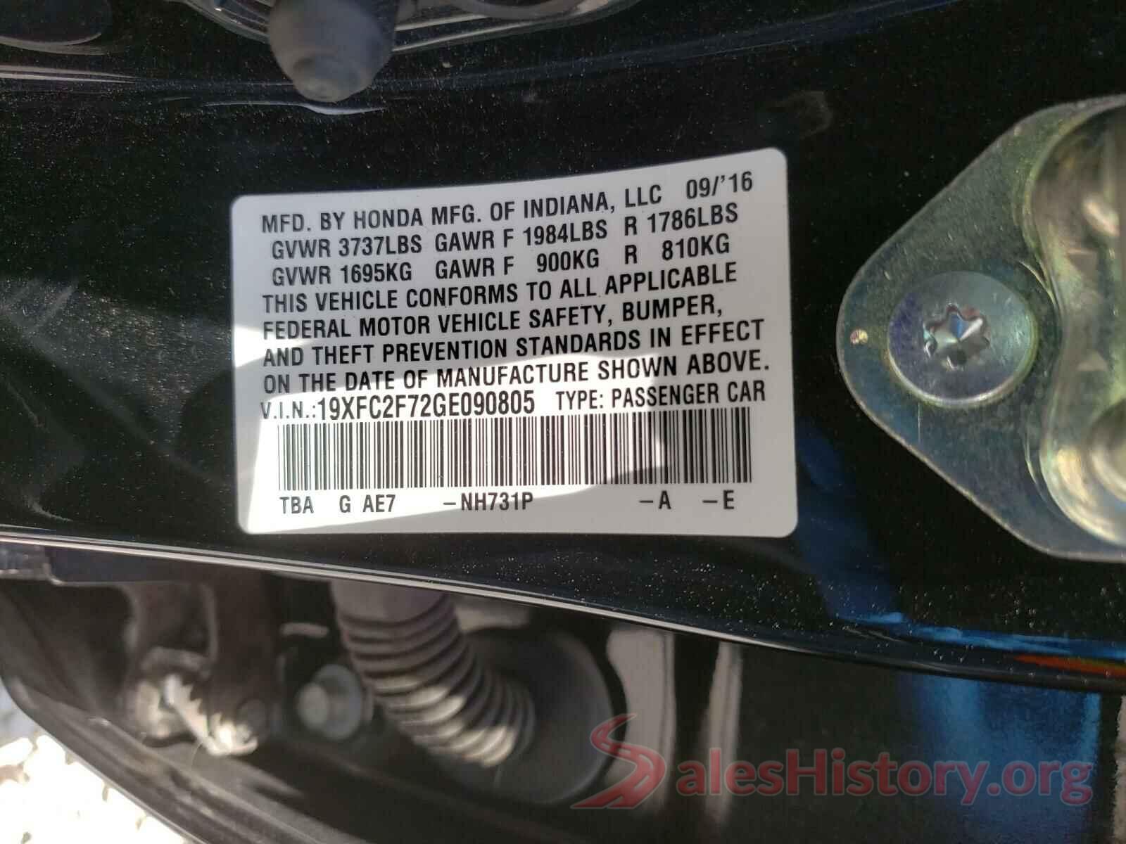 19XFC2F72GE090805 2016 HONDA CIVIC