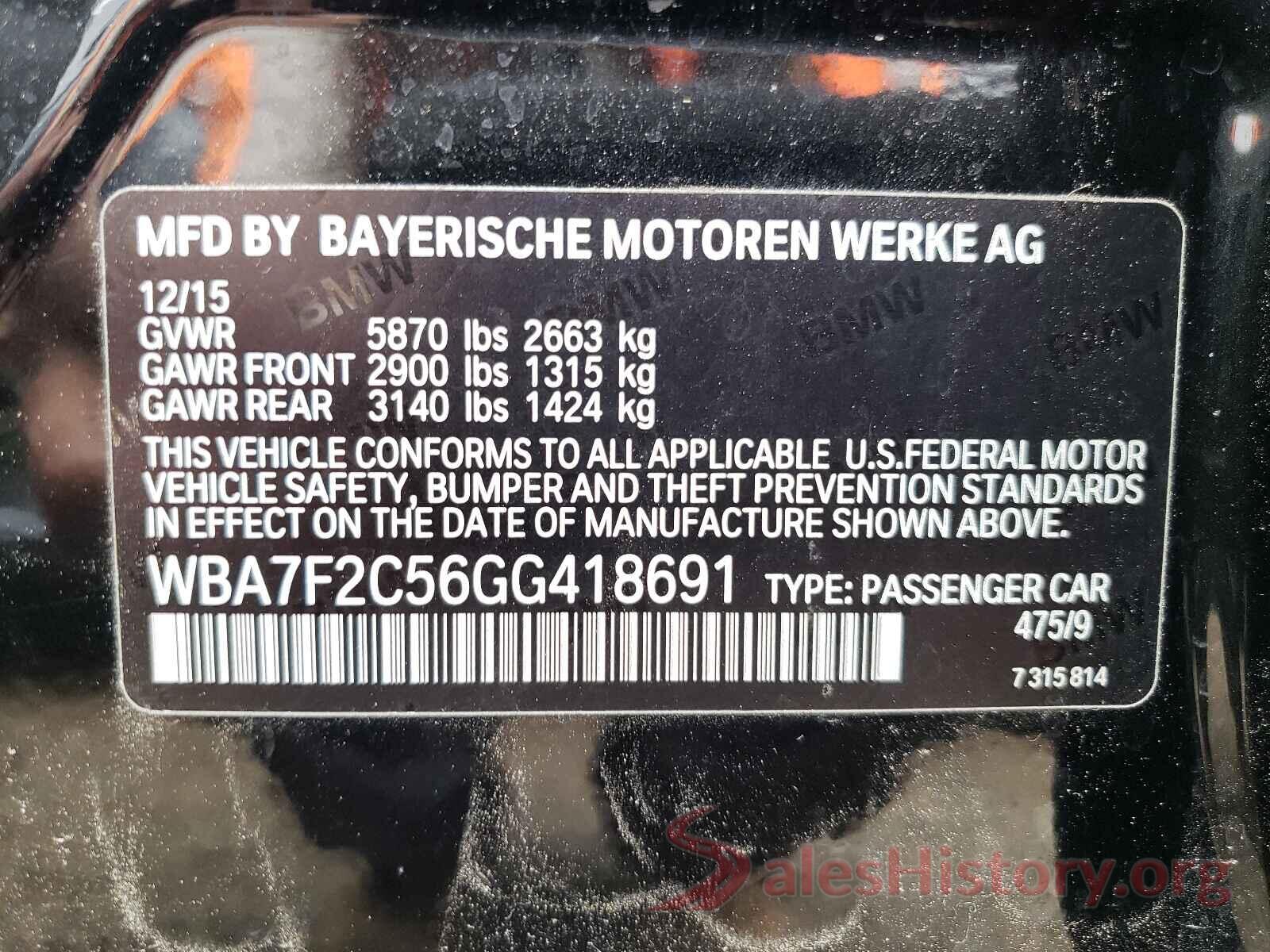 WBA7F2C56GG418691 2016 BMW 7 SERIES