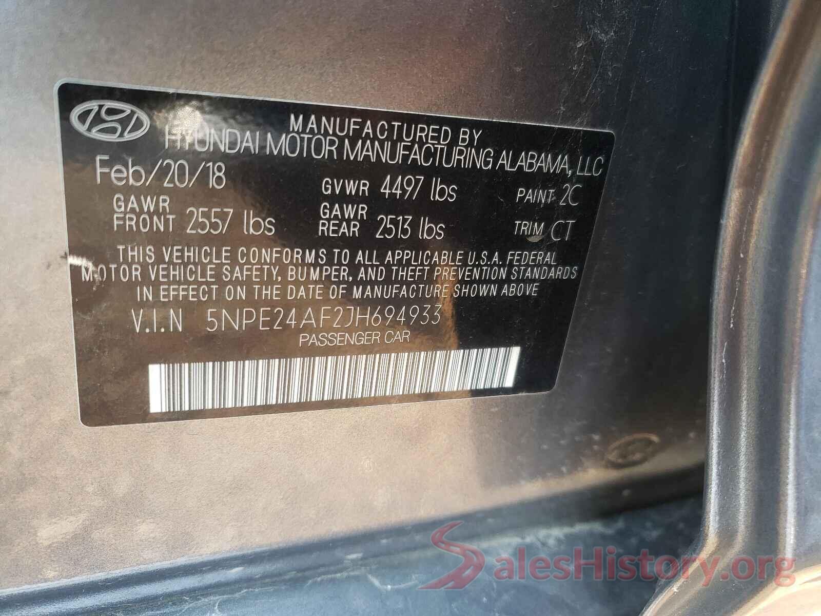 5NPE24AF2JH694933 2018 HYUNDAI SONATA