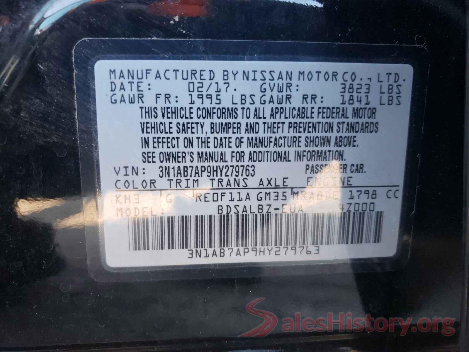 3N1AB7AP9HY279763 2017 NISSAN SENTRA