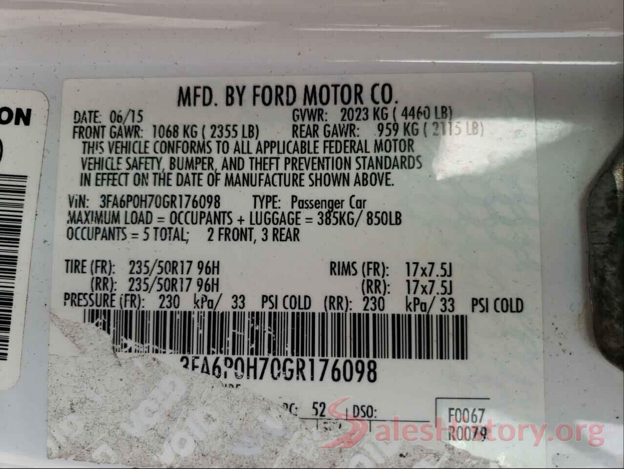 3FA6P0H70GR176098 2016 FORD FUSION