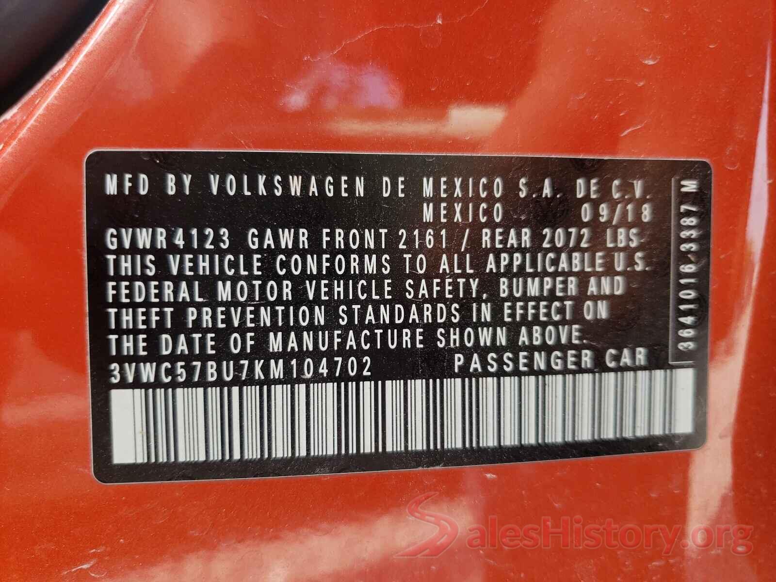 3VWC57BU7KM104702 2019 VOLKSWAGEN JETTA