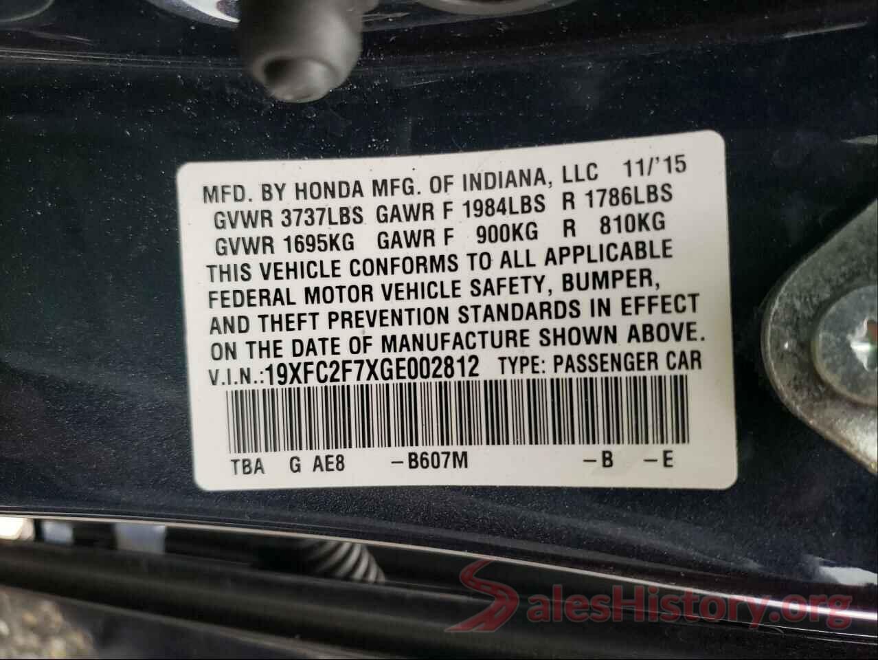 19XFC2F7XGE002812 2016 HONDA CIVIC