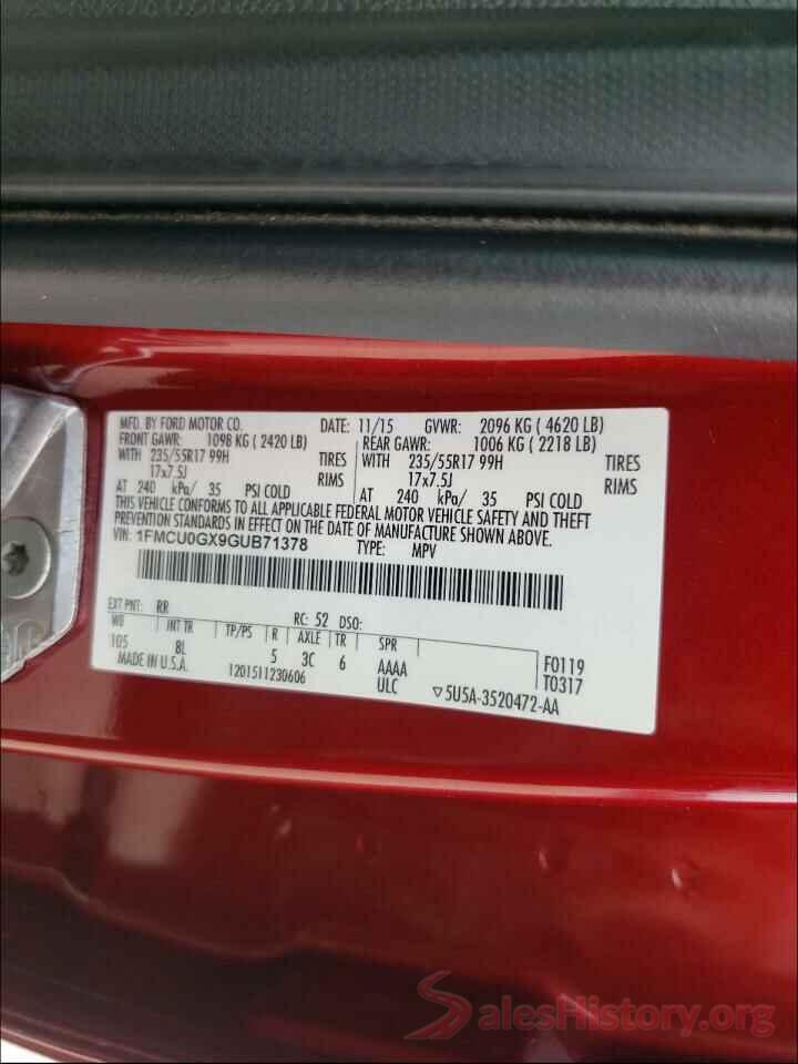 1FMCU0GX9GUB71378 2016 FORD ESCAPE