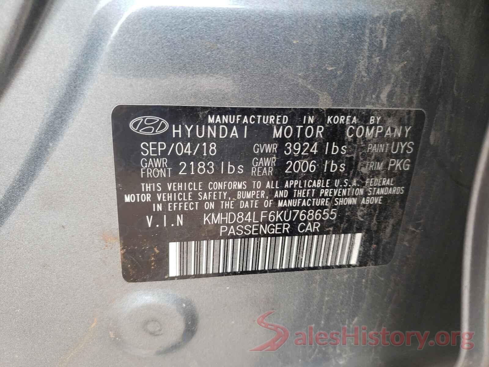 KMHD84LF6KU768655 2019 HYUNDAI ELANTRA