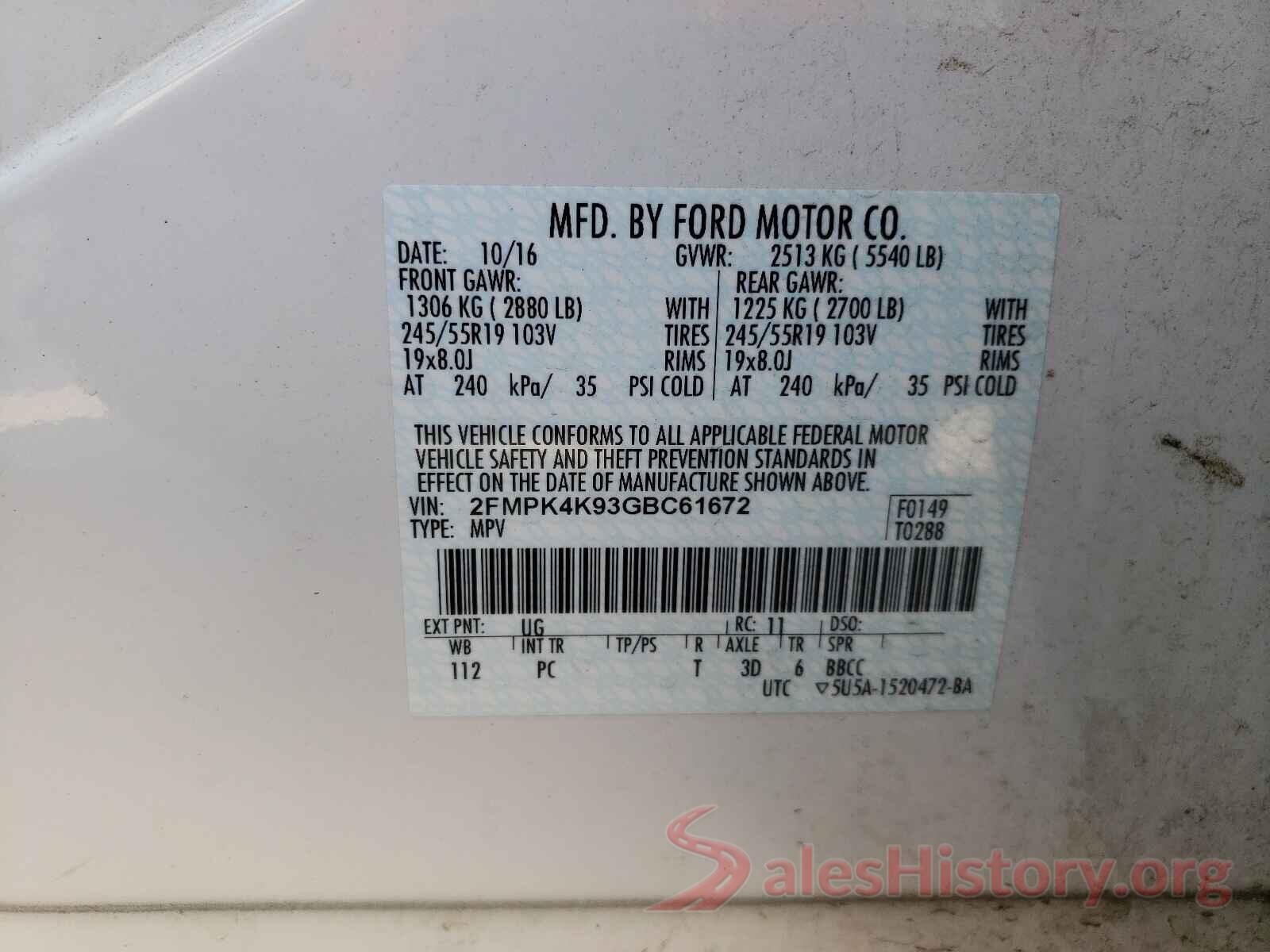 2FMPK4K93GBC61672 2016 FORD EDGE