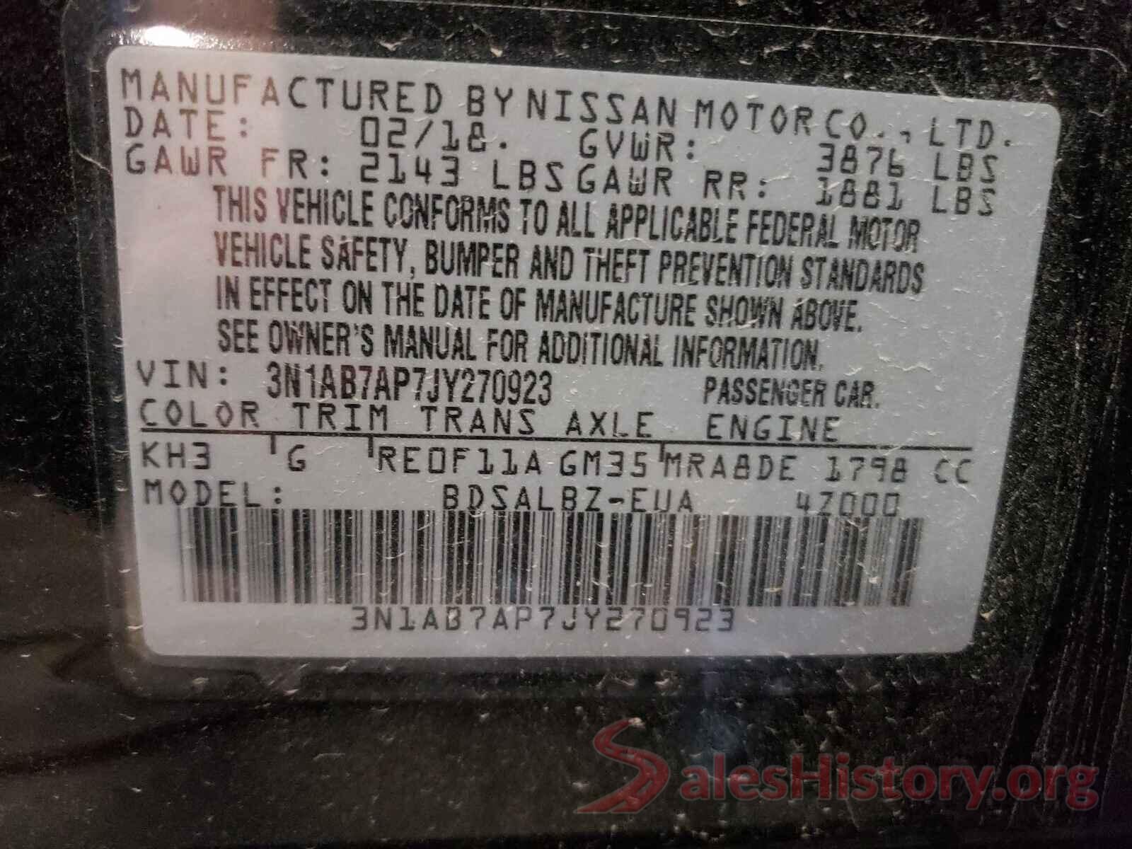 3N1AB7AP7JY270923 2018 NISSAN SENTRA